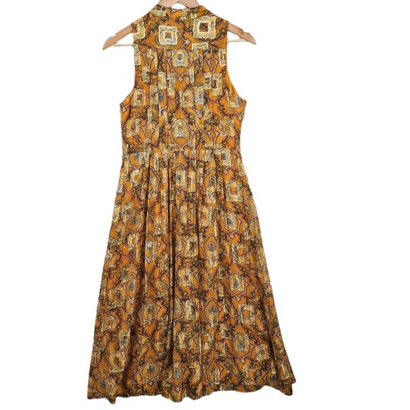 Anthropologie HD in Paris Womens 4 Goldspun Paisley Silk Blend Dress - Picture 8 of 16